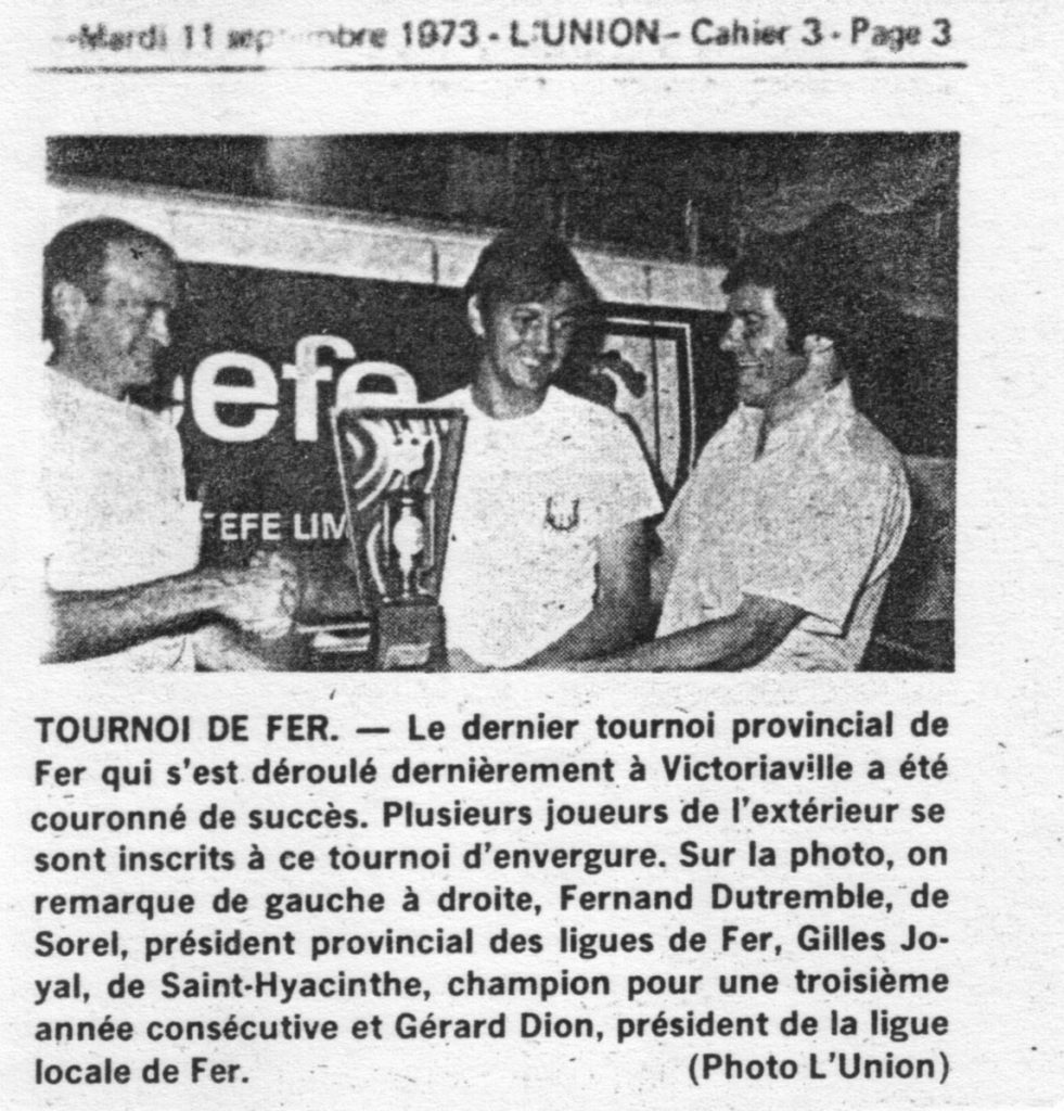 1973 - Gilles Joyal champion du Québec - article