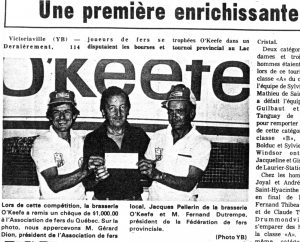 1979 - premier tournoi tenu au Lac Cristal. Remise d'un chèque de O'Keefe.