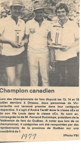 1979 - André Tardif et Louis Tardif (champions canadiens E et C) félicités par Fernand.